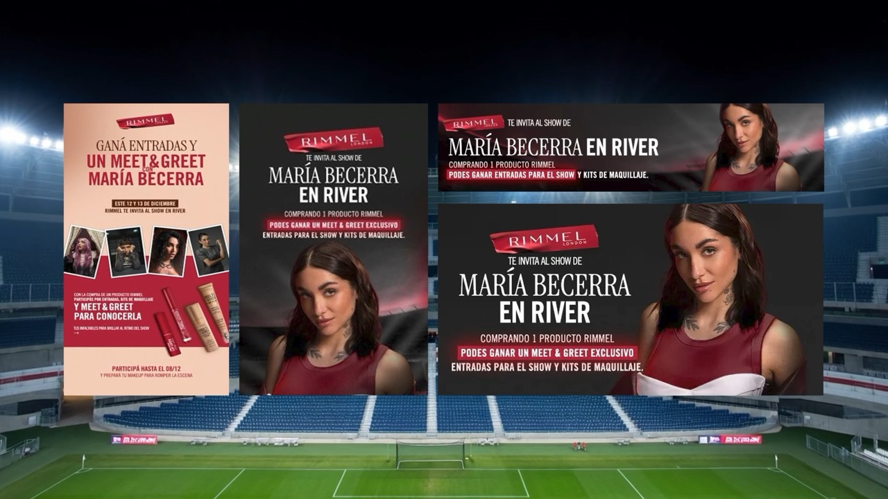 Piezas gráficas de Rimmel con María Becerra en el estadio